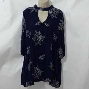 Blushing Heart, Long Blue Shirt, Size M